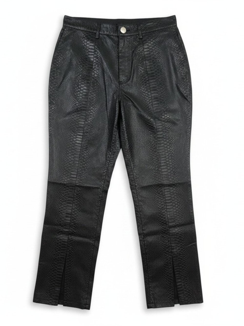 NWT PrettyLittleThing Black Croc Snake Faux Leather High Rise Trousers sz 12